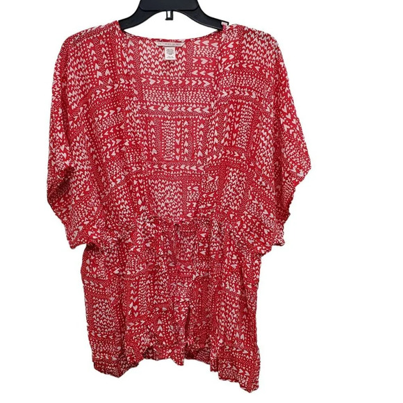 Victoria's Secret Red White Heart Print Open Tie Front‎ Short Kimono Robe OS - Picture 1 of 6